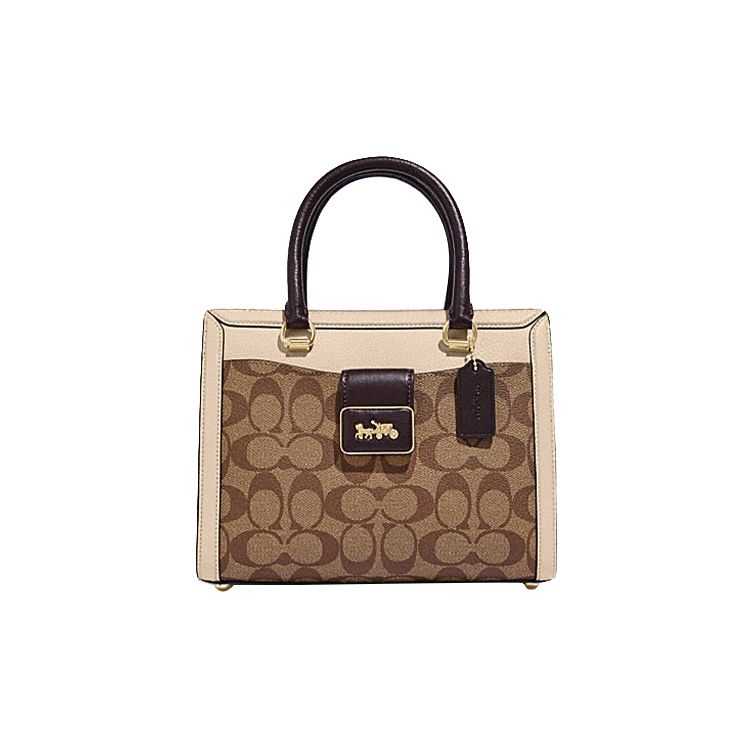 Coach Grace 24 Classic Monogram Zipper Closure Detachable Shoulder Strap Leather Shoulder Crossbody Tote Bag Women handbags Khaki CC142-IMUPM