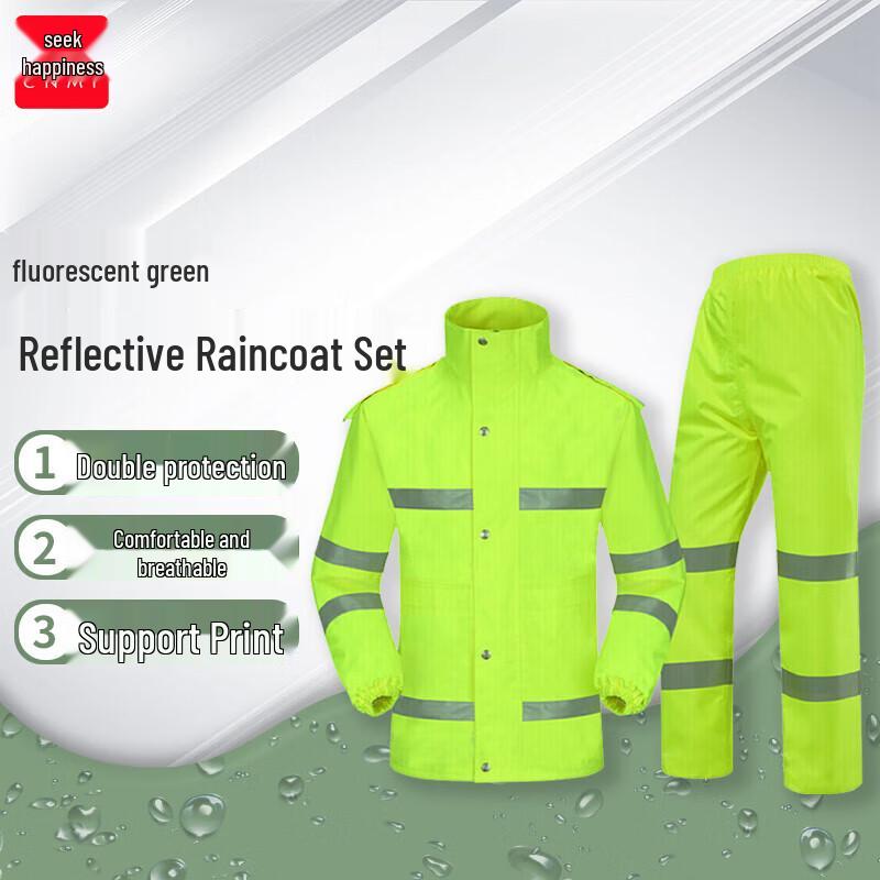 MOUFU Fluorescent Green Reflective Rain Suit