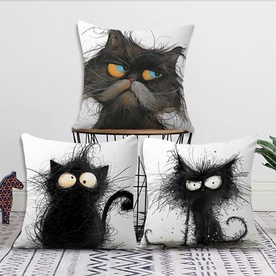 Whimsical Cat Art Cushion Cover Sofa Living Room Bedroom Headboard Backrest Cushion Square Cushion Nap Time Pillow Case