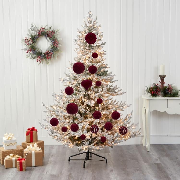 48Pcs Shatterproof Christmas Baubles Velvety Ball Hanging Ornament Christmas Tree Decoration For Wreath Mantels Window