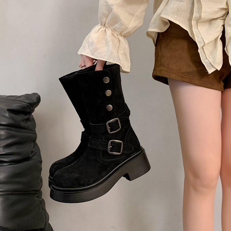 Height-increasing retro Maillard Martin boots for women's 2025 autumn new models, but two wear thick-soled thick-heeled western short boots