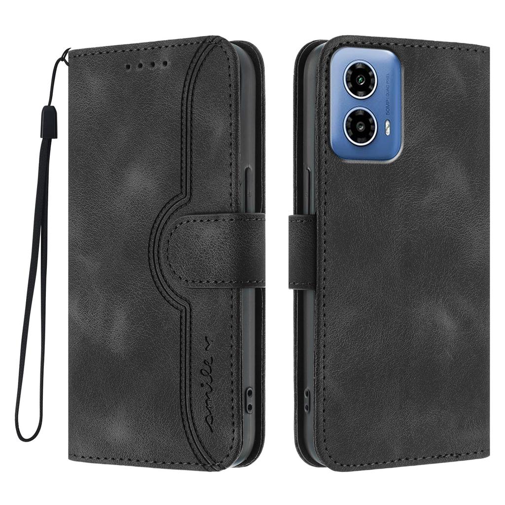 For Motorola Moto G45 5G/Motorola Moto G34 5G Leather Case Wallet Stand Smile Imprinted Phone Cover with Strap