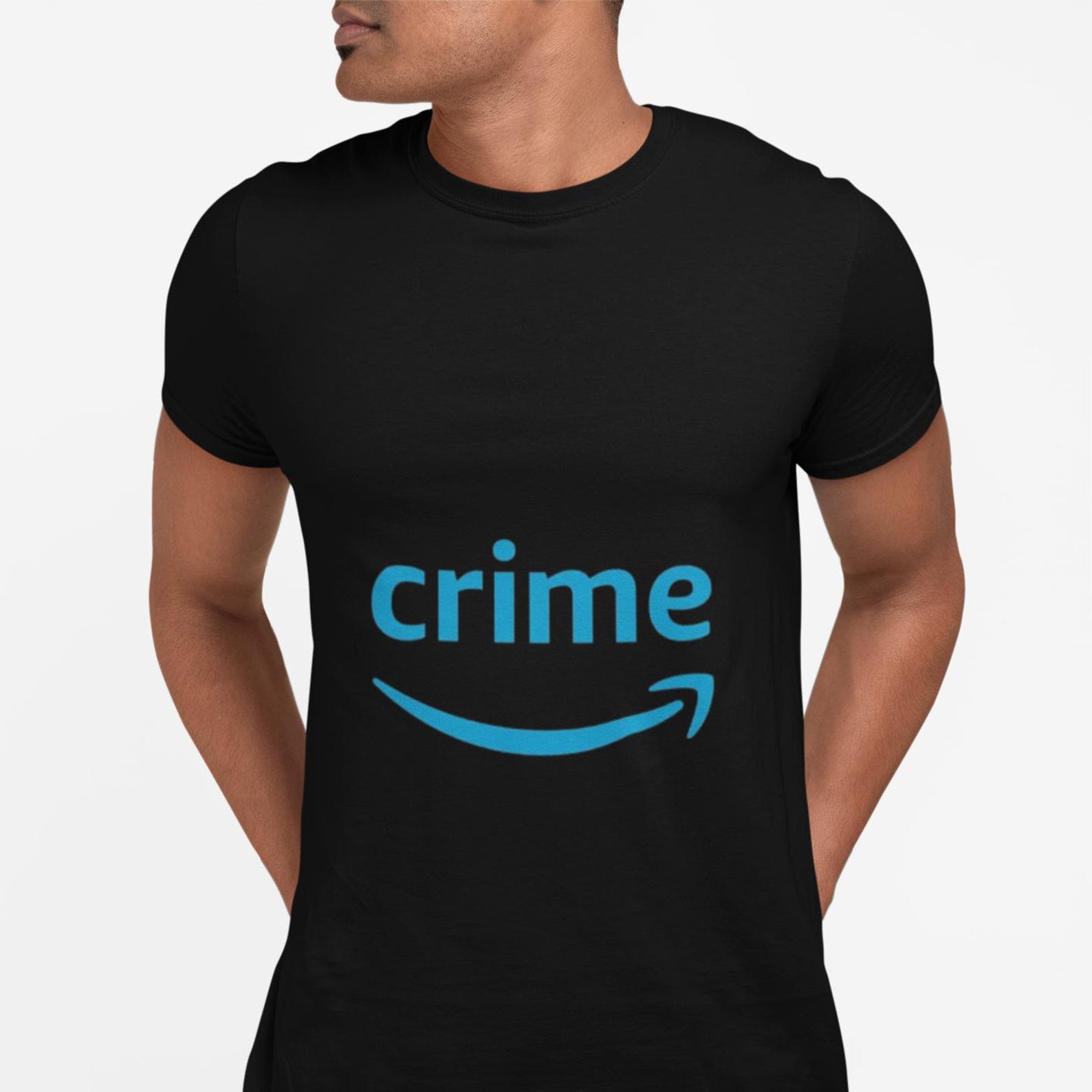 crime T-Shirt | Parody logo design, blue text and smile swoosh 3XL
