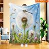 1pc Dandelion & Insect Meadow Blanket - Soft Flannel Suitable for All Seasons, Multicolor Bedspread/Throw, Machine Washable Cozy Bedding Gift For,,, P