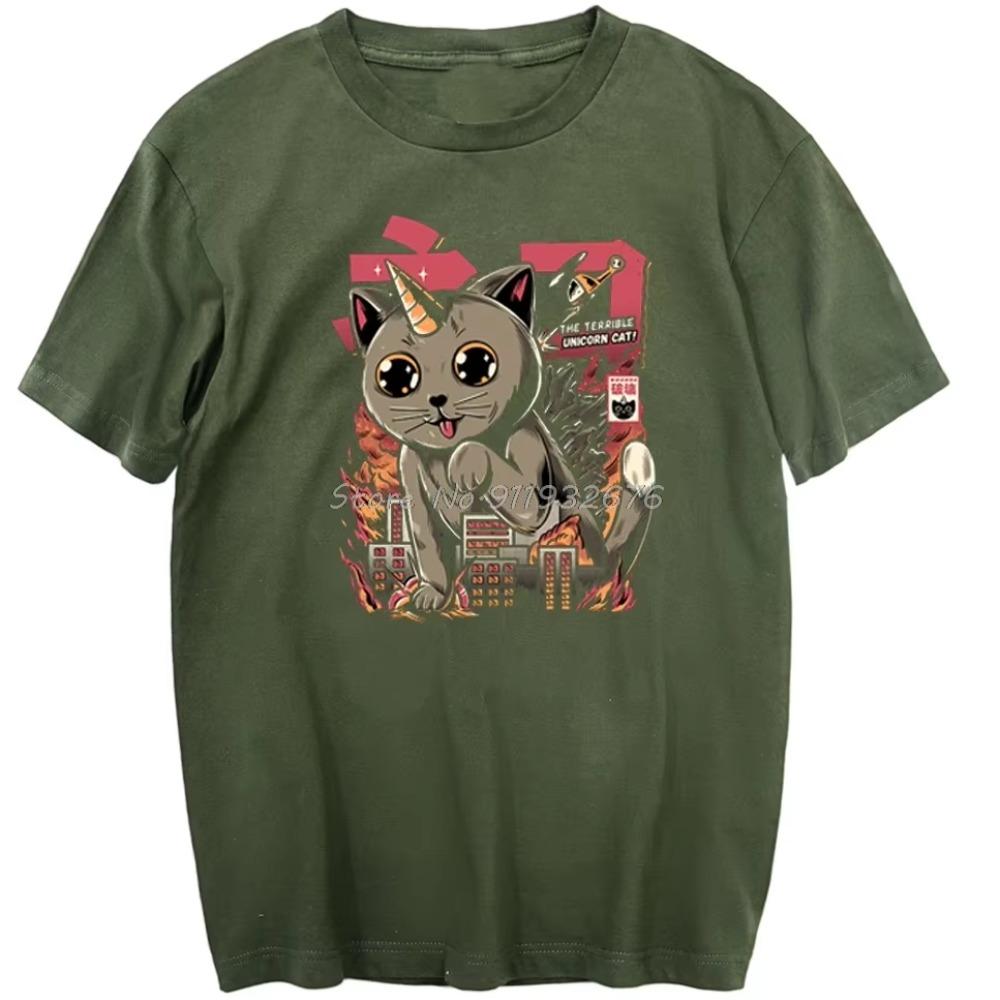 Huge Cat Destroying The City T Shirts Men Hip Hop Summer Short Sleeve Mens T Shirt Fashion Brands T Shirts  T Shirts