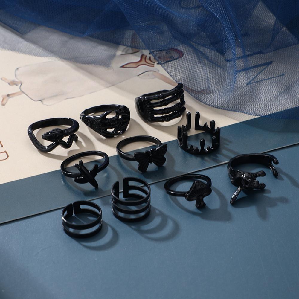 Exaggerated Butterfly, Rabbit, Mushroom, Snake Open 10-piece Set of Electrophoretic Black Rings