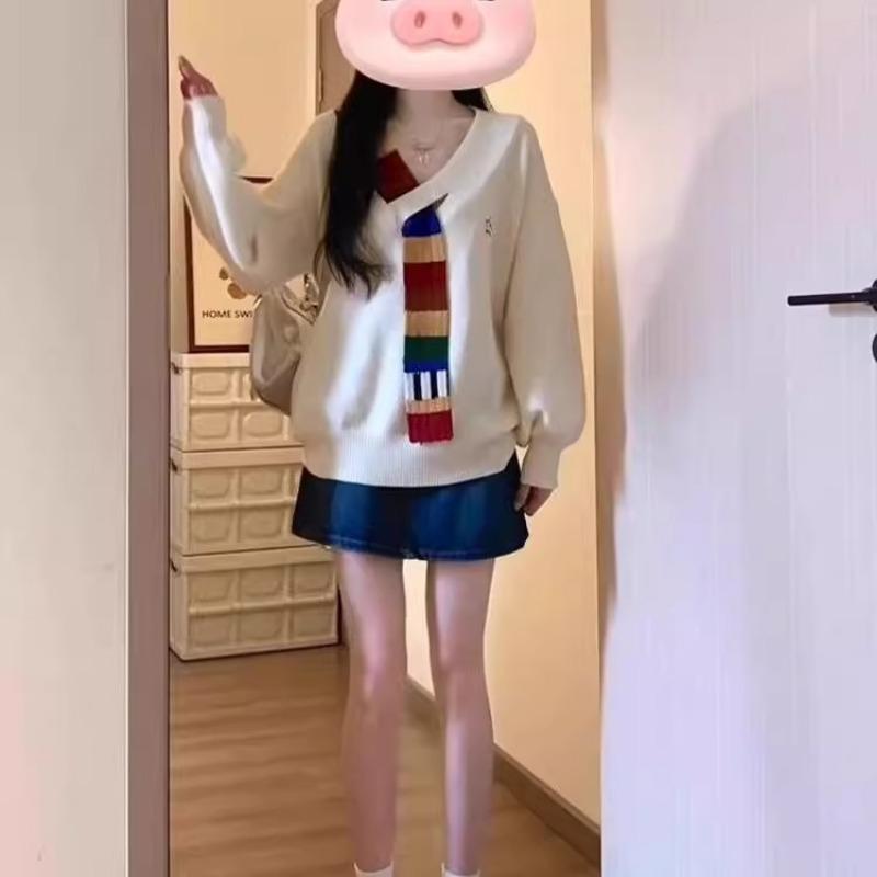 Herbst neue Damenmode Mode Retro Langarm Strickpullover Lockerer Mantel College-Stil Hochwertiger Pullover Damen