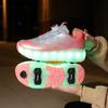 Kid's Roller Skates Removable Flat Charging LED Four Wheels Glowing Sports Shoes Pink Women's Glowing Sneakers