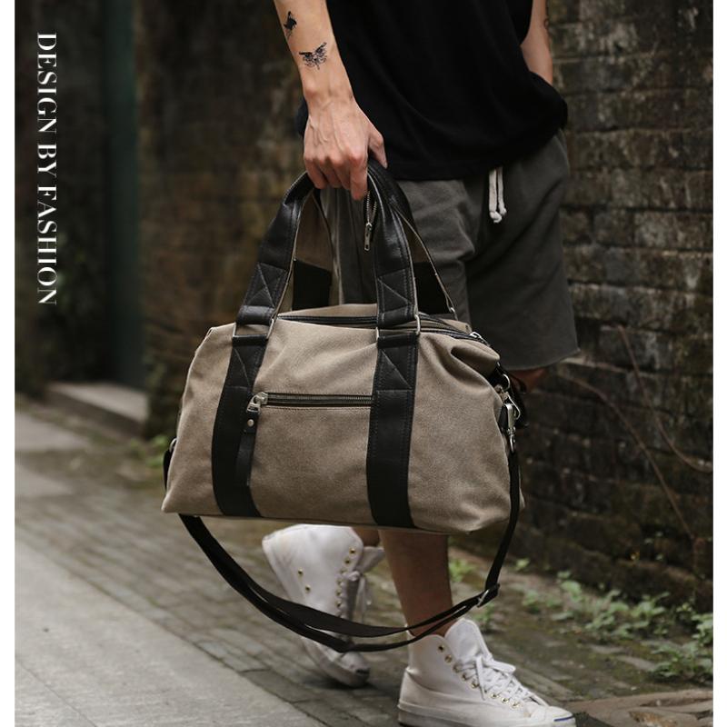Men's Canvas Tote Travel Bag Large Capacity Luggage Shoulder Crossbody Bag Korean Sport Gym Fitness Duffels Short Trip Bags
