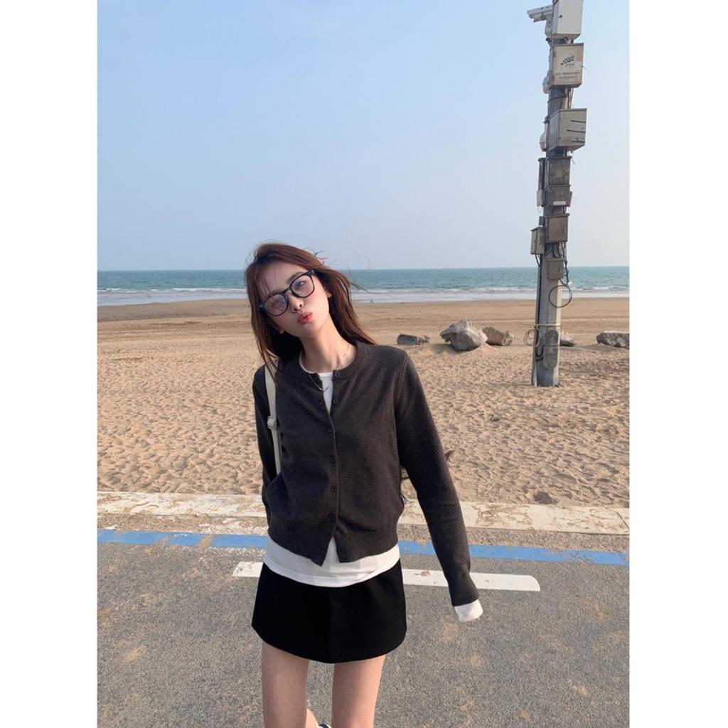 2026 Spring/Autumn High-End Gray Wool Blend Slimming A-Line High-Waisted Midi Skirt - Korean Style for Women