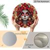 2D Flat, 1pc Round Aluminum Hanging Sign, Day of the Dead Sugar Skull Lady Red Rose Tiffany Stained Glass Mosaic Metal Wall Decor, Durable Retro