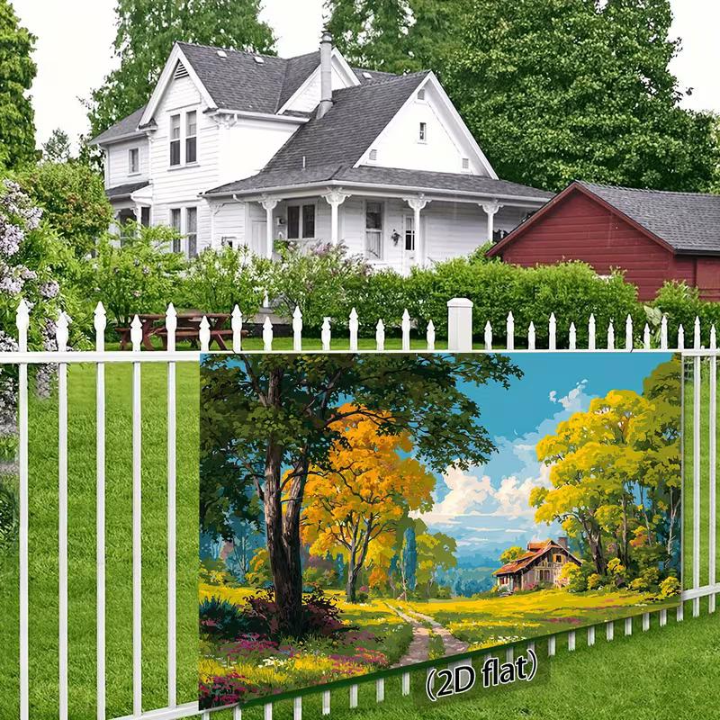 2D Fall Meadow Cottage Backdrop Oil Painting Nature Scenery Photography Background
