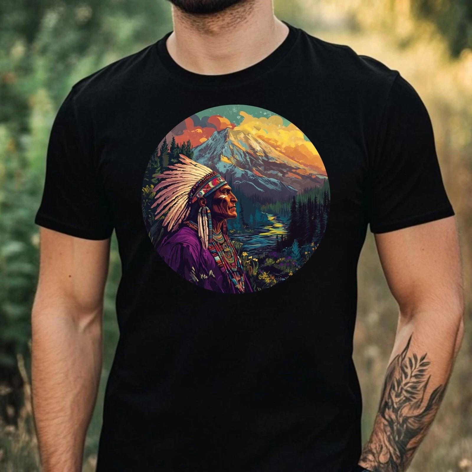 T-Shirt Herren Indianerhäuptling in der Natur Motiv Baumwolle Größe XS bis 5XL XXL
