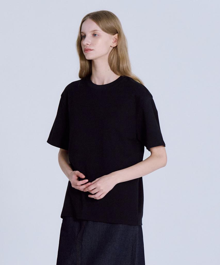 BASIC HOUSE Women'S 40-Count Relaxed Fit Crew Neck Short Sleeve T-Shirt Black Lats0209