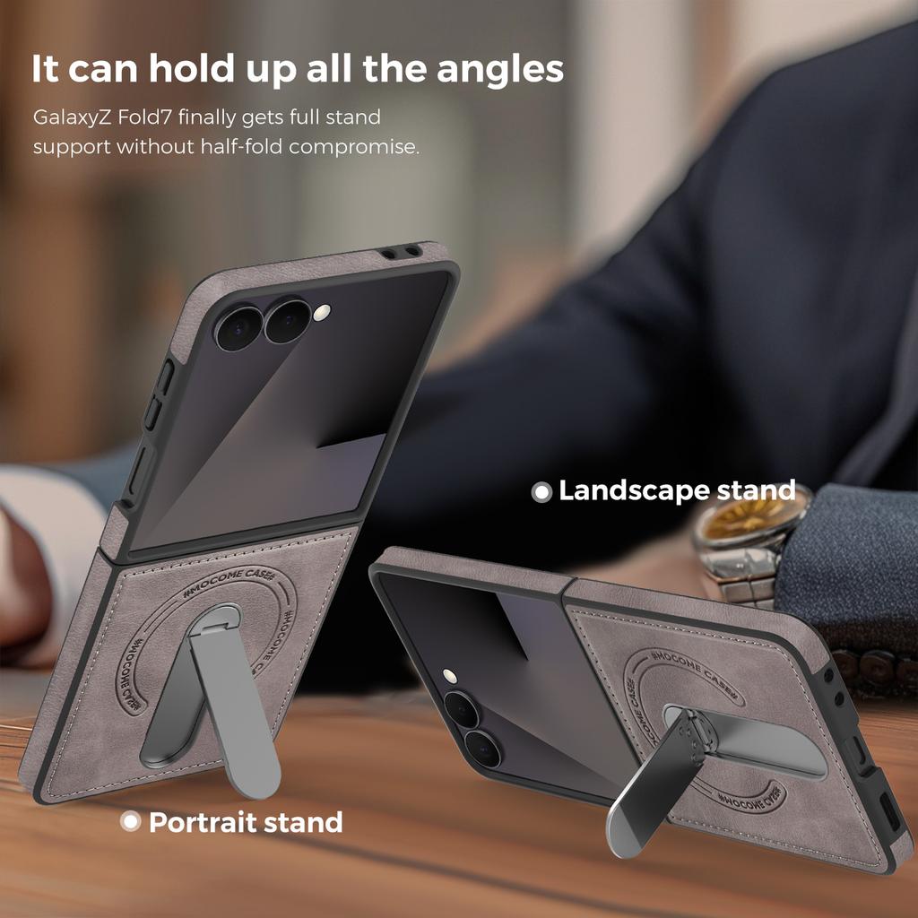 For Samsung Galaxy Z Flip7 5G Magnetic Case Rotating Kickstand Leather Coated PC Phone Cover