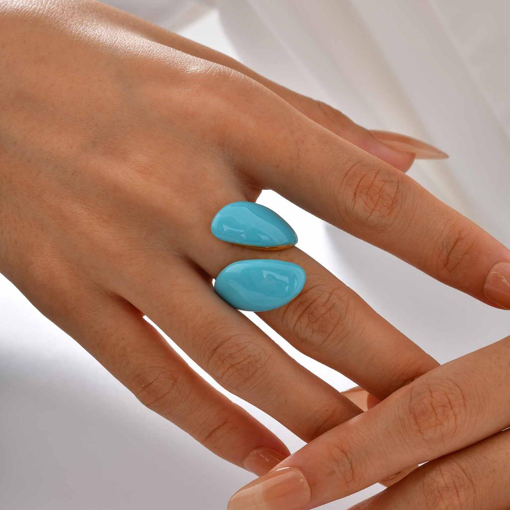 Charming Water Drop Ring for Women Girls,Simple High Grade Stainless Steel Open Engagement Ring,Asymmetric Design Jewelry Gifts