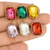 High Quality Big Glass Rhinestone Stainless Steel Rectangle Charms For Jewelry Making Supplies Real Gold Plated No Fade Pendants