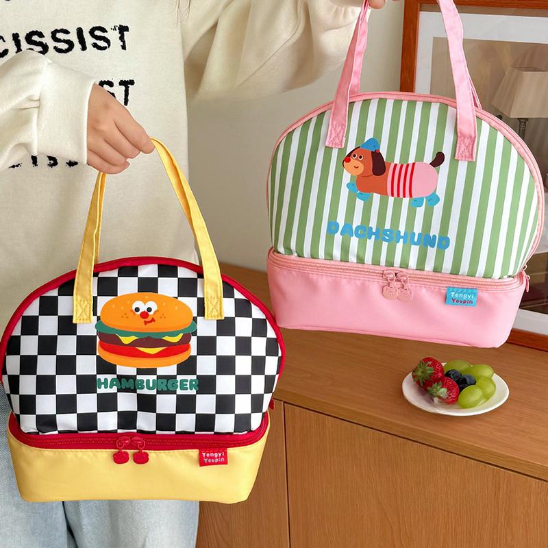 Kawaii Lunch Bag Bento Bag Large Capacity Women's Bag Handle Insulated Bento Bag Cute Portable Tote Bag Kitchen Organizers
