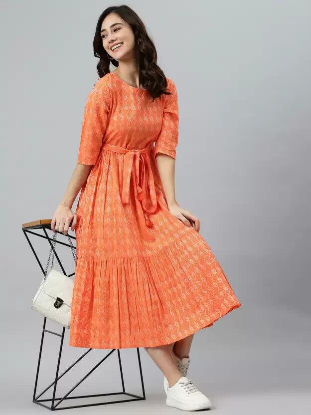 Kobiety Ubrania Imprezowe Dopasowana i Rozkloszowana Sukienka Kurta Top Tunika Mieszanka Bawełny Kurta Kurti VAF-521
