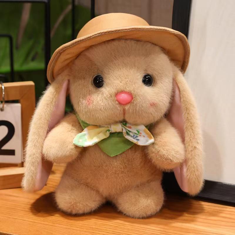 

New Soft and Cute Pudding Rabbit Plush Doll Wearing Hat Little White Rabbit Grab Machine Doll Rag Doll 18cm