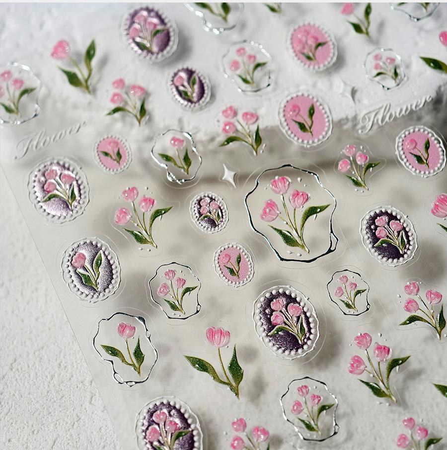 5D Gold Stamping Butterfly Vintage Border Nail Art Stickers Hearts Stars Moon Shiny Metal Elegant Self Adhesive Manicure Decal