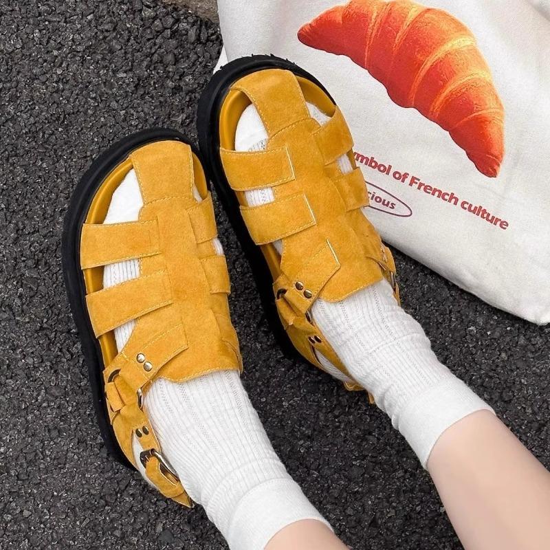 Summer new cowhide bag head sandals women's outer wear casual versatile rivets fashion sandals beach
