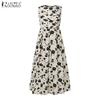 ZANZEA Women Summer Round Neck Holiday Casual Sleeveless Print Dress