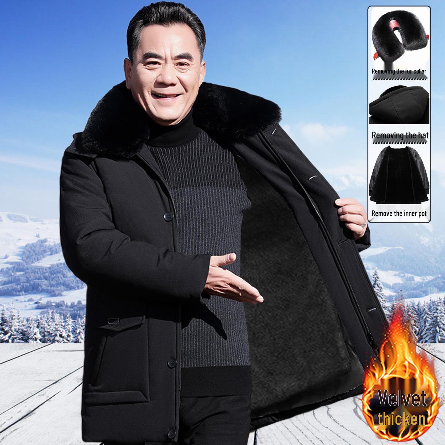 

Men s Mid-length Thickened Winter Coat - Down Cotton, Detachable, Warm Velvet for Middle-aged to Elderly 180/Recommended 50-57.5 kg