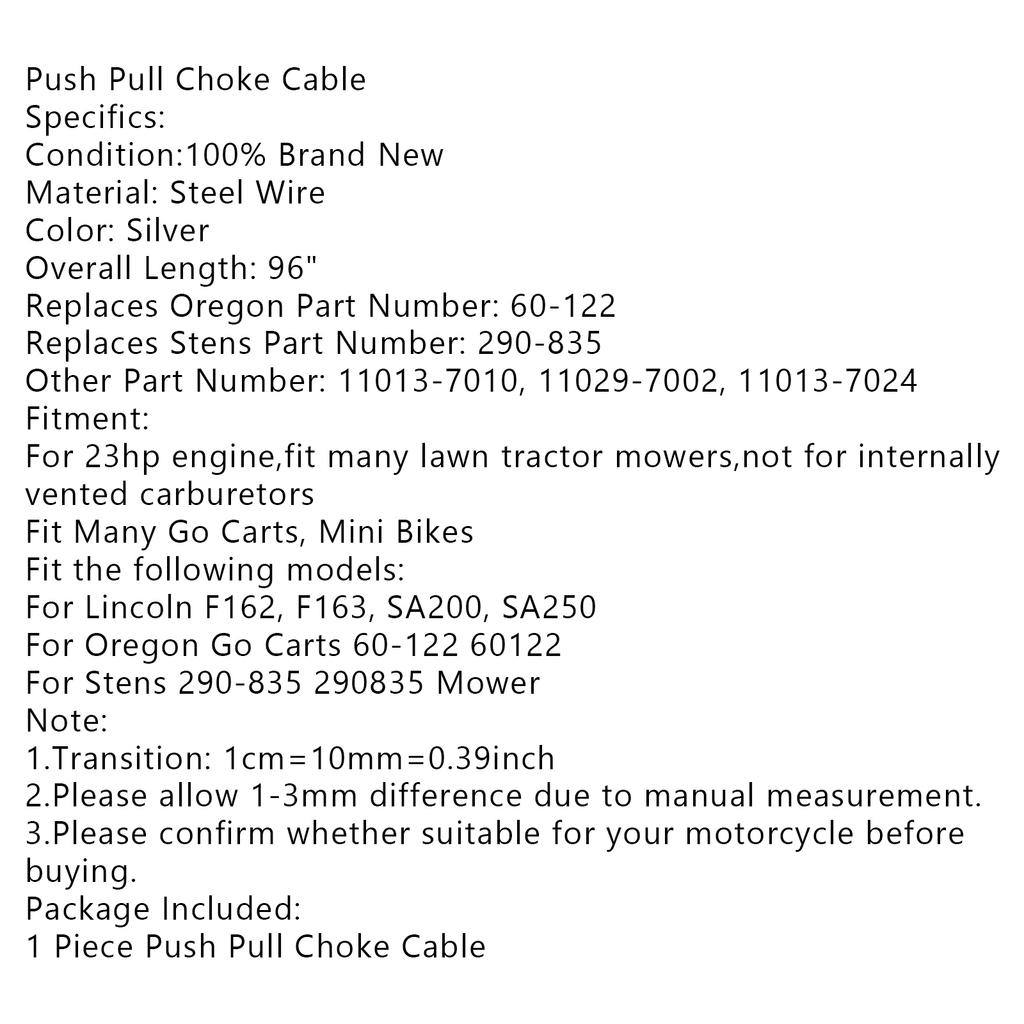Universal Push Pull Choke Cable 96" for Oregon Conduit Go Kart Throttle Cable