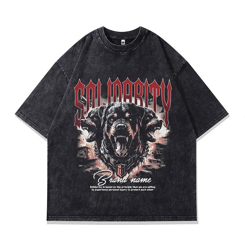 Men'S Retro Old Short-Sleeved T-Shirt European And American High Street Vintage Rock Print Half-Sleeved T-Shirt Men