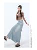 Women's High-Waisted Denim Fishtail Midi Skirt - Vintage Style, Raw Hem, Spring 2025