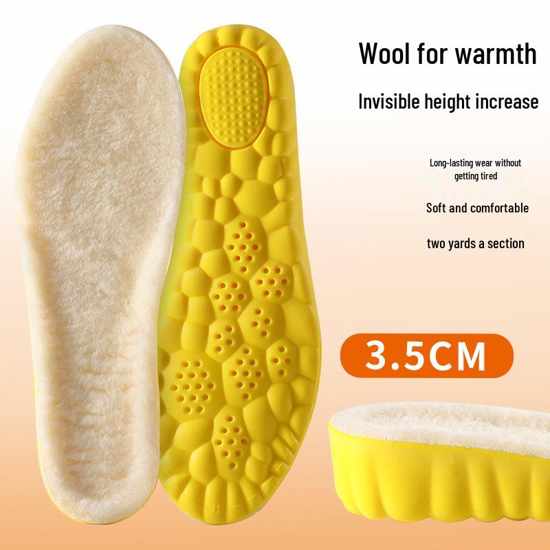 Thickened Warm Wool Height-Increasing Insoles: Breathable, Sweat-Absorbent, Shock-Absorbing, Soft, Comfortable for Men & Women.