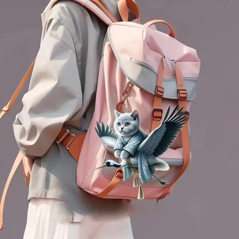 Unique Angel Acrylic Wings Cat Hanging Ornament Versatile Accessory For Car Keys And