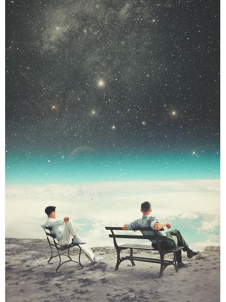 Vinatge Space Collage Night Sky Posters Canvas Painting Galaxy Moon Surrealism Wall Art Picture For Living Room Home Decoration