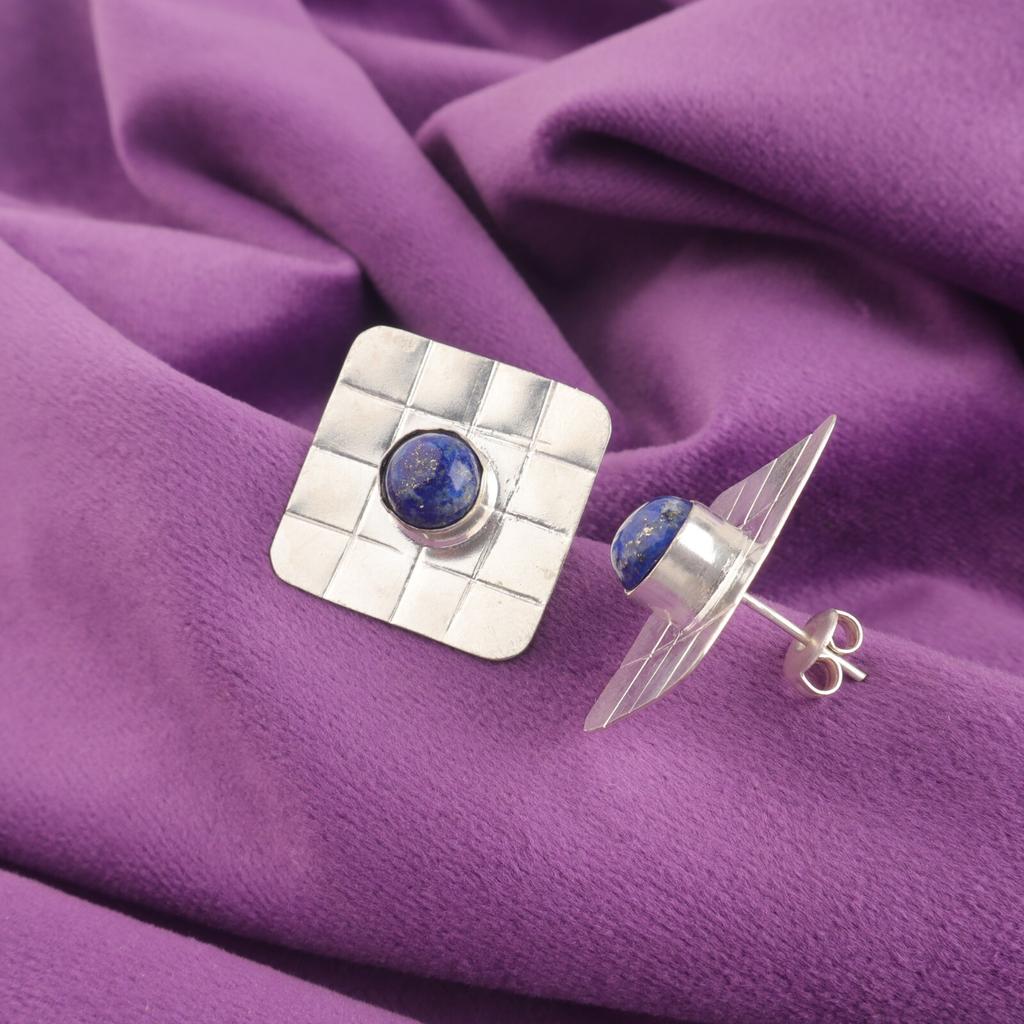 Round Lapis Lazuli Gemstone Sterling Silver Friendship Day Stud Earrings Jewelry EE-146-31