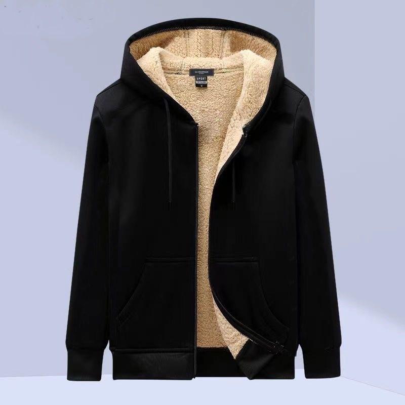 Men's Warm Fleece-Lined Hooded Cardigan Sweatshirt - Cotton, Sports Casual, Loose Fit
