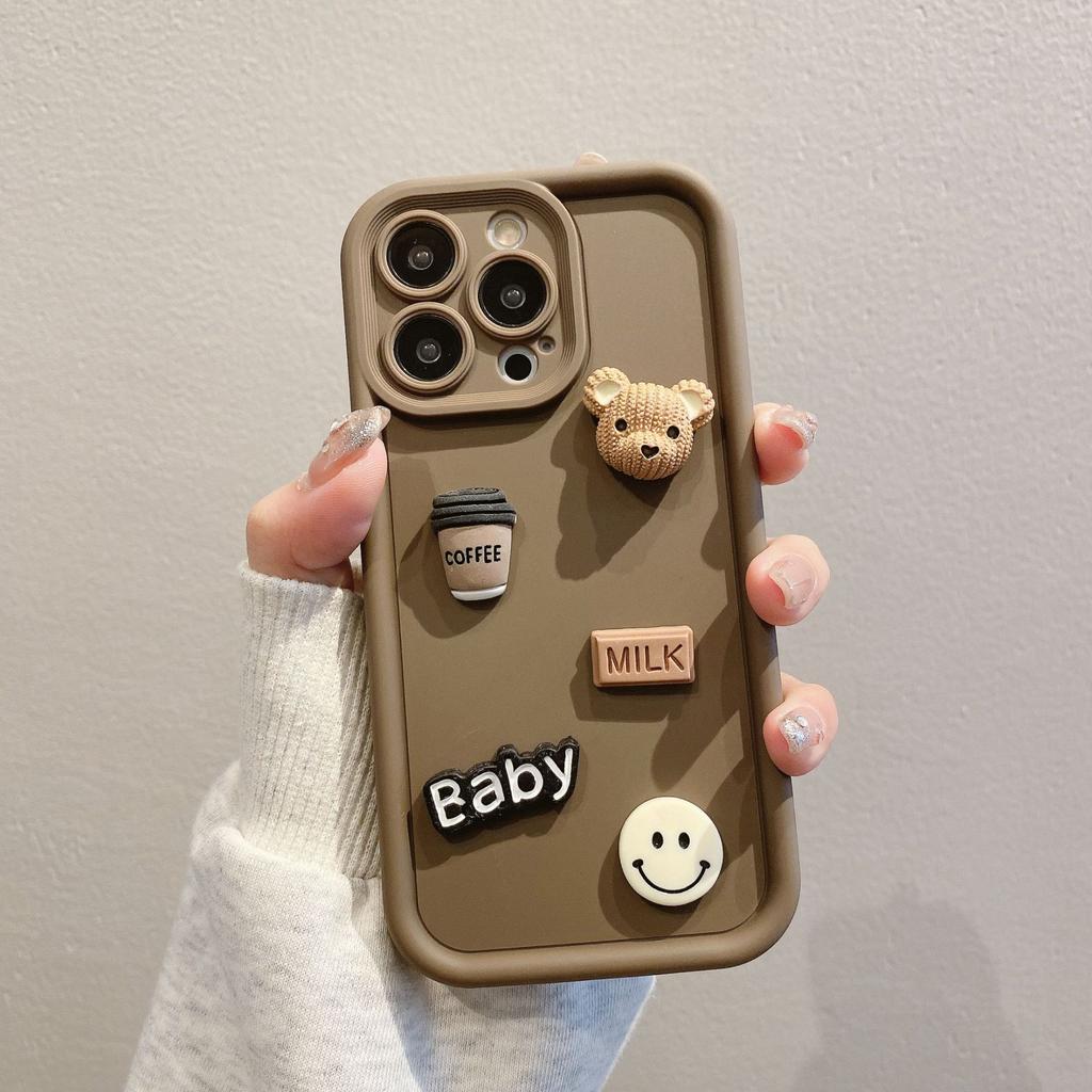 Gaozhu Suitable for Apple 16PRO Coffee Bear Jewelry Mobile Phone Case IPhone 11/12 Full-inclusive Anti-fall Protection Case