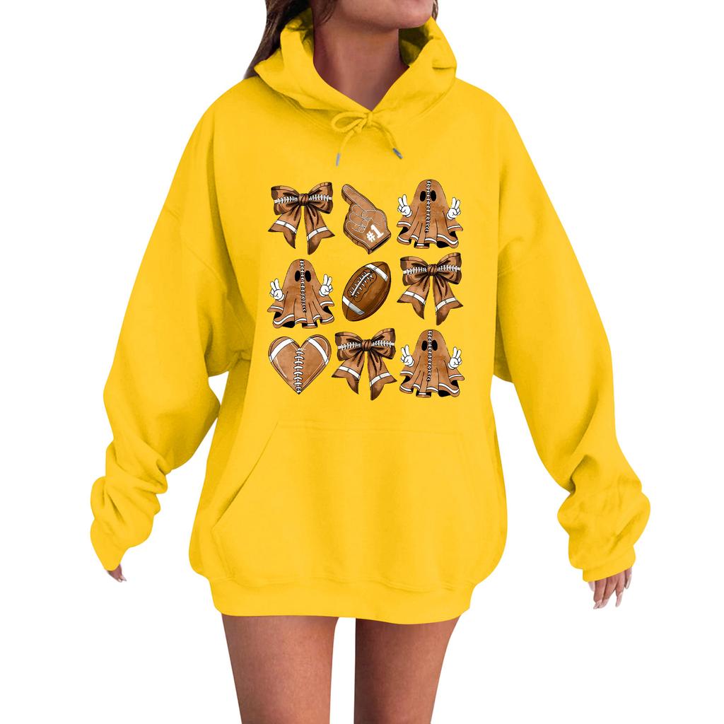 Women's Casual Fashion Comfortable Round Neck With Hood Long Sleeve Halloween Print Warm Sweatshirt