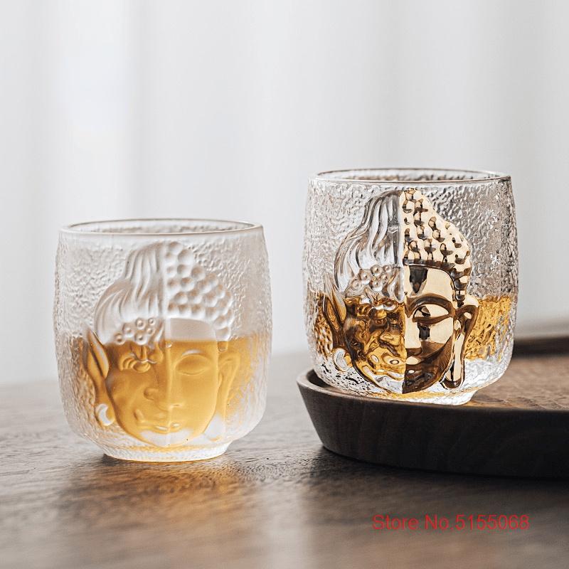 Buddhist Zen Devil Or Buddha 3D Relief Crystal S Glass Religion Azure Stone Sake Wine Cup Liquor Vodka Whisky Tumbler Teacup