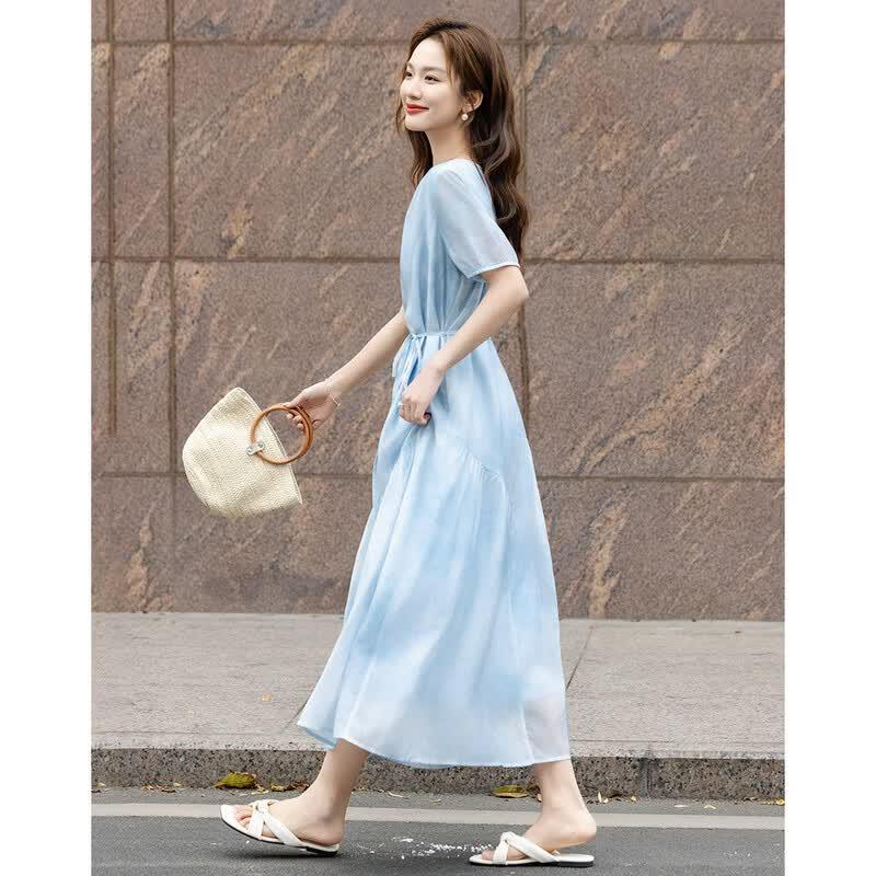Demana Summer Tie-Dye Print Lyocell Blend Midi Dress