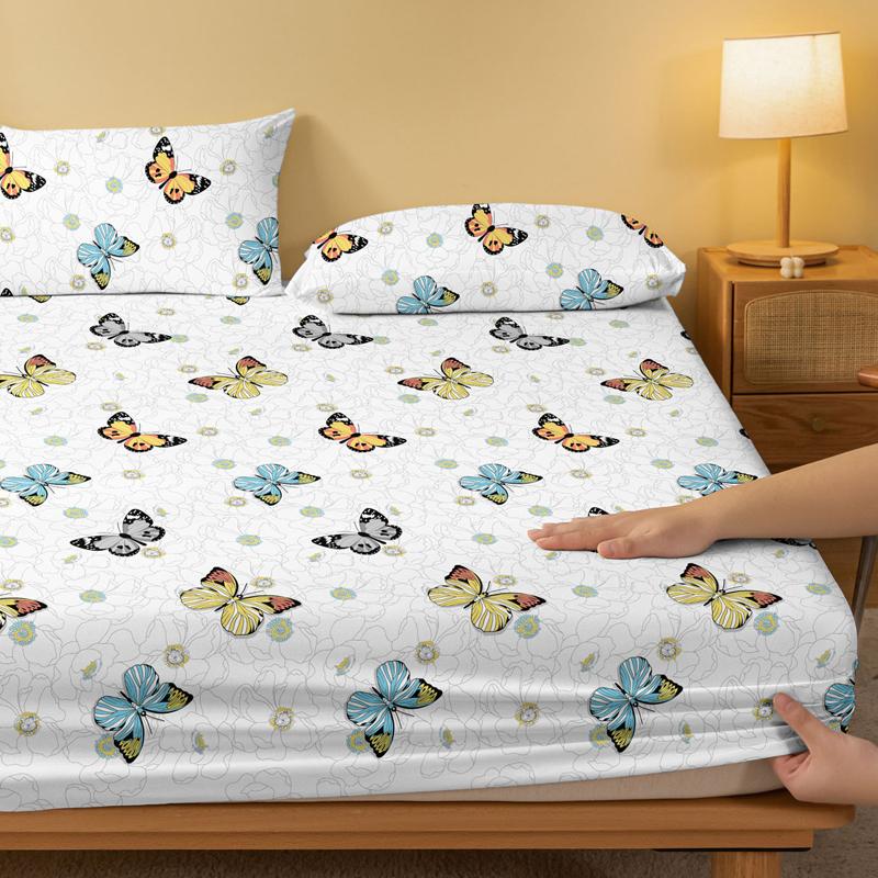 1 Enkelt Moderne Sommerfugltrykt Matt Laken med Strikk, Trykt Sengeoverkast til Soverom, Sengetøy (Eksklusive putevar)