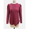 Women's Round Neck Bubble Sleeve Brushed Pit Stripe Solid Color Top Long Sleeved T-shirts