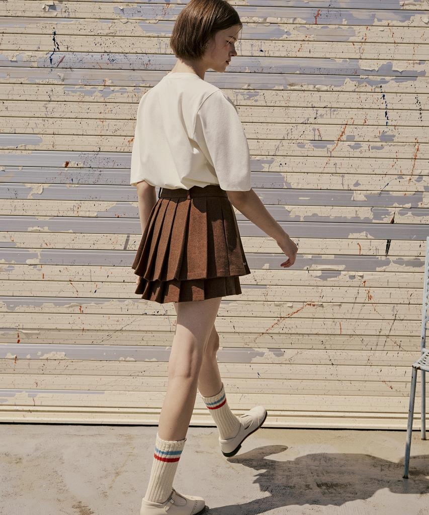 Candini Brown Wool Tiered Pleated Skirt