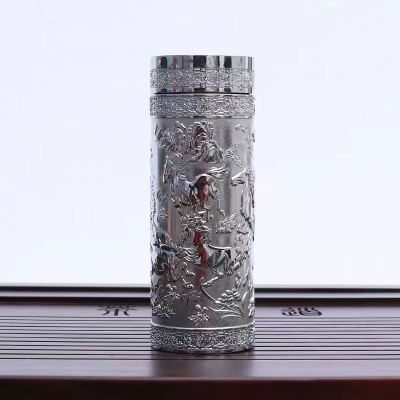 Bronze Silver Cup Relief Thousand Foot Silver Cup Horse to Success Insulated Cup Silver Plated Cup Business Gift Silver Ionic Cu 360ml серебряный
