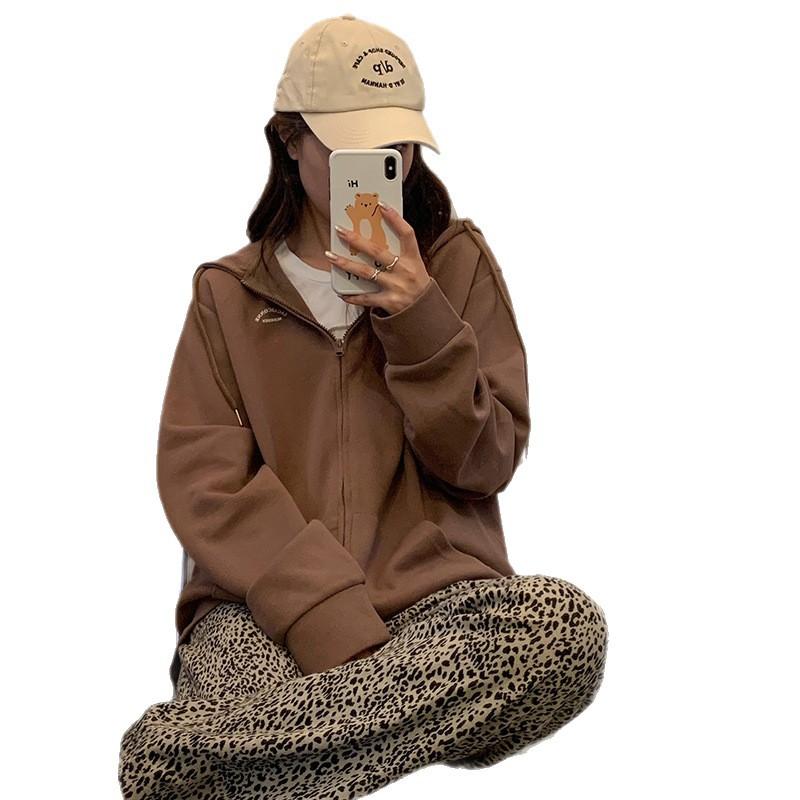Lazy wind light gray sweater jacket women's loose oversize Han Fan zipper cardigan early autumn 2026 new models