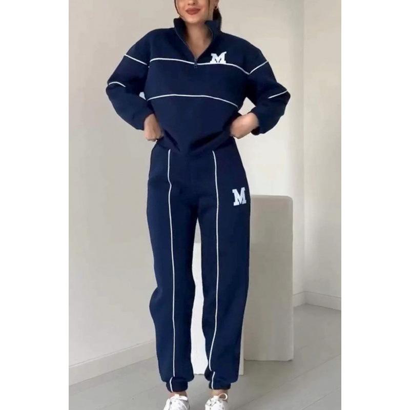 Spring and Autumn Sweater Letter Long Sleeve Pants Casual Sports Suit Wholesale Large Size