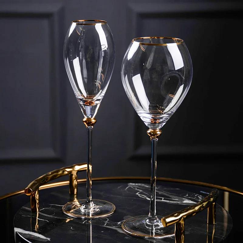 Bicchieri di Cristallo con Bordo Dorato per Champagne e Vino di Lusso - Eleganti Calici per Tavola da Pranzo Club Sale Espositive Vetro Decorativo