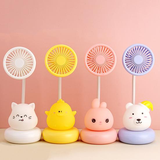 Cartoon Animal Night Light Fan with Flexible Neck USB Rechargeable Bedside Light Desk Fan Low Noise Cooling Fan with Night Lamp