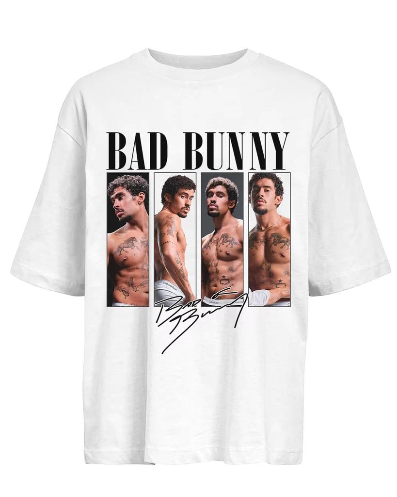 2026 Bad Bunny Print Tshirt Men Women Y2k Sleeve Heavy pure Cotton Street Harajuku Clothing High Quality Casual Top