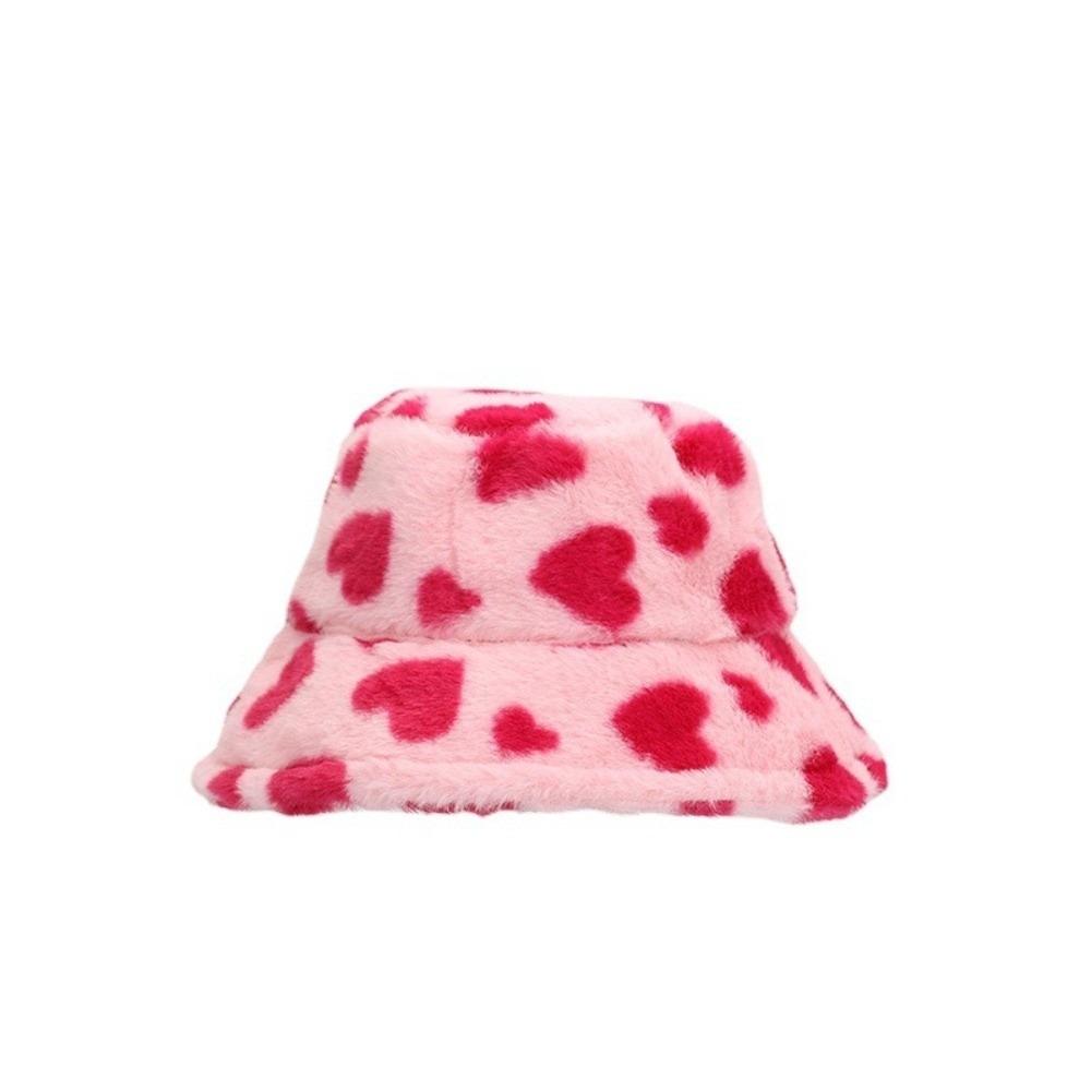 Fluffy Plush Fisherman Hat Thicken Winter Plush Hat Cute Love Heart Bucket Hat  Girl